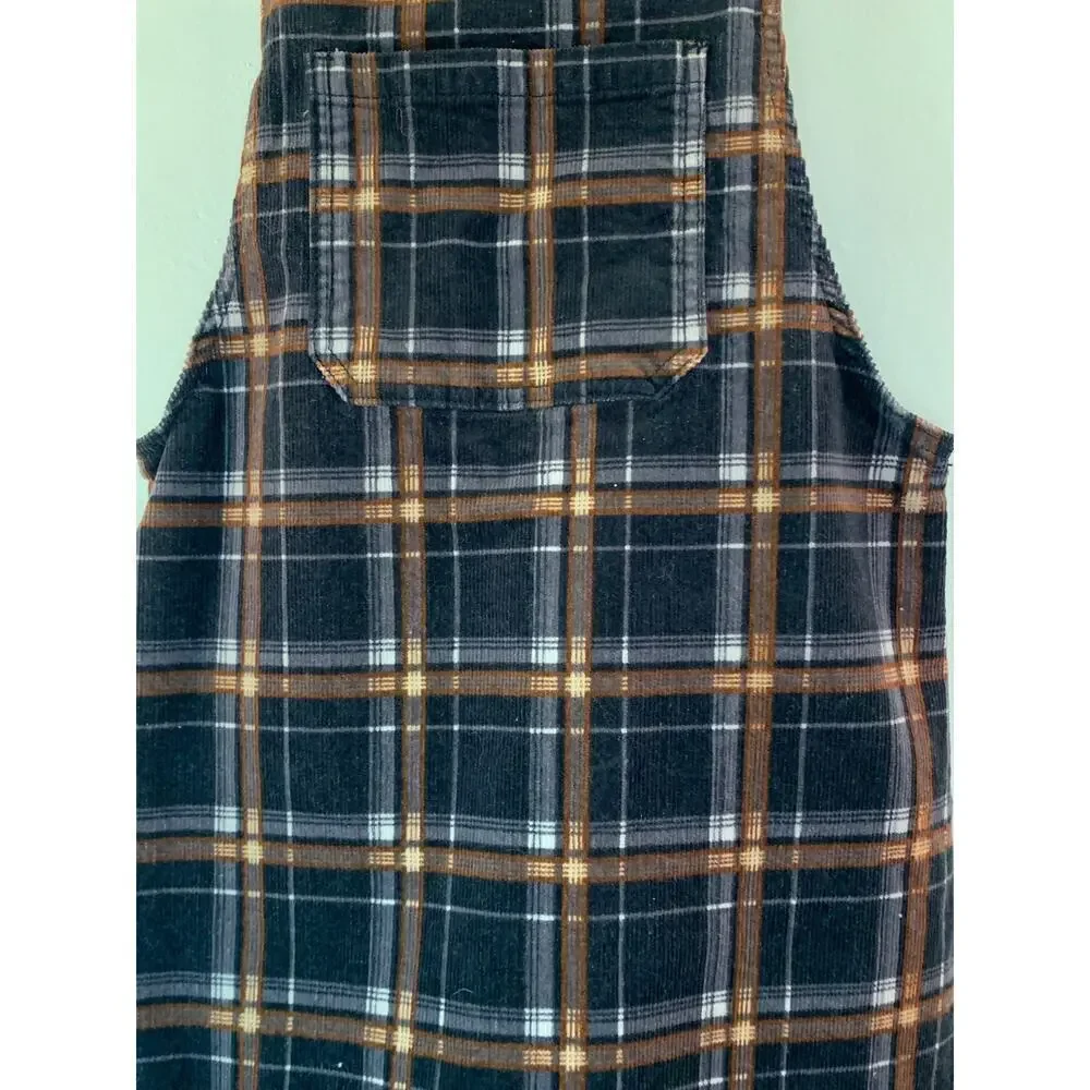 ART CLASS Girl’s Black Plaid Corduroy Overall Dress / Size: Large 10-12